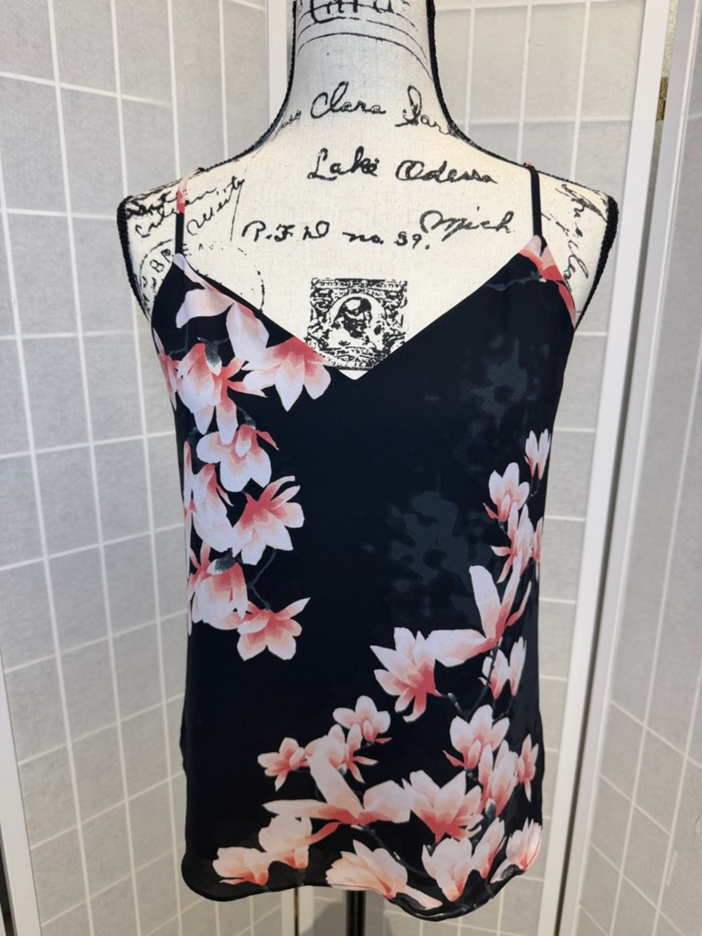 Babaton Black Floral Cami with Pink and Cream Accents